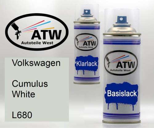 Volkswagen, Cumulus White, L680: 400ml Sprühdose + 400ml Klarlack - Set, von ATW Autoteile West.